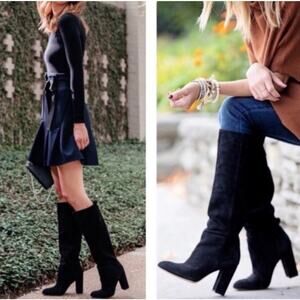 Sam Edelman Caprice Black Suede Knee-High Boots Tall Chunky Heels 10